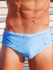 男士波點圖案泳褲 - 藍色 - 查看 1