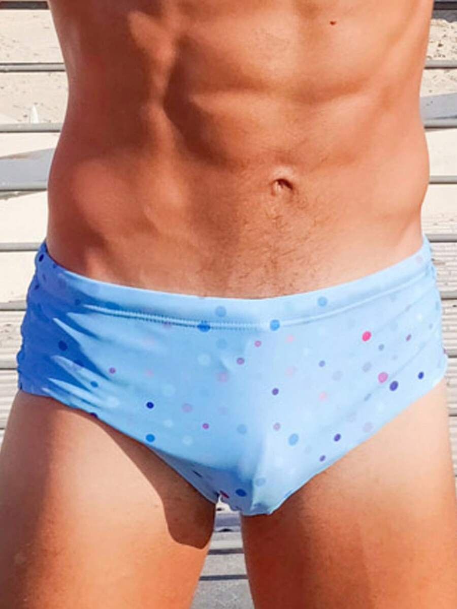 男士波點圖案泳褲 - 藍色 - 查看 1