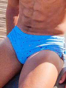 男士波點圖案泳褲 - 藍色 - 查看 4