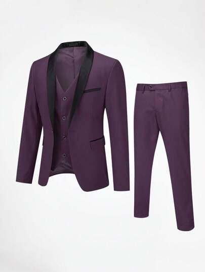 CLOUDSTYLE Bărbați cu panou de contrast cu guler șal, vestă și pantaloni