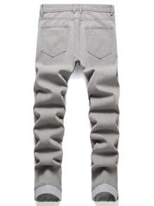 Men Star Patched Ripped Jeans - Grey - View 2