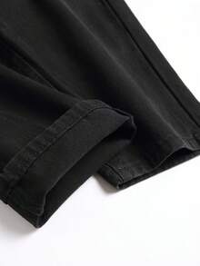 男士破洞抽鬚破布拼接牛仔褲 - 黑色 - 查看 3