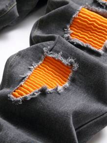 Männer Jeans mit Riss, Lappen Flickwerk, - Grau - Übersicht 5
