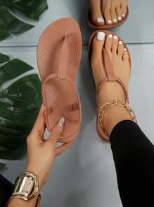 休闲时尚圆环带人字拖平底罗马凉鞋 - 棕色 - 查看 8