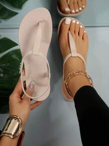 Fashionable Casual Round Ring Thong Roman Style Flat Sandals - Baby Pink - View 8