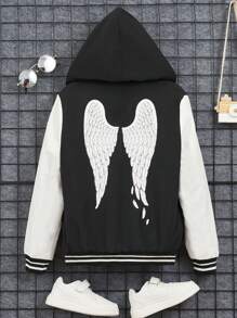 SHEIN Chico preadolescente Cazadora con estampado de ala de dos tonos con capucha