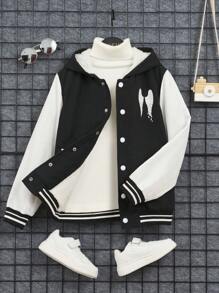 SHEIN Chico preadolescente Cazadora con estampado de ala de dos tonos con capucha