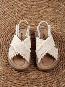 舒服的,柔軟的和時尚多用途女孩露跟涼鞋 - 米色 - 查看 4