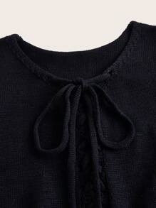 ROMWE Goth Lace Up Front Knit Top - Black - View 4