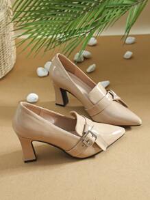 女士尖头搭扣设计时尚高跟鞋，适合春、夏、秋季穿着。 - 杏色 - 查看 4