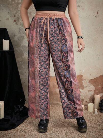 Goth Plus Pantalon Ample Imprimé Floral À Nœud
