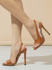 Sandalias de mujeres elegante de punta abierta tacón alto para primavera/verano - Marrón - Ver 2