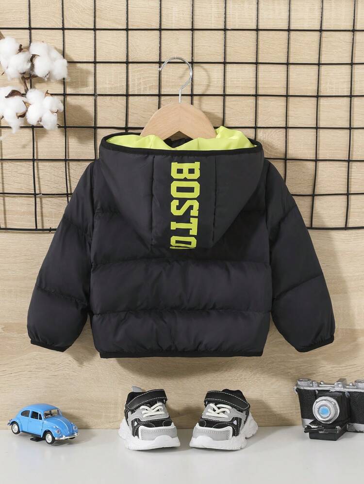Baby Boy 1pc Letter Graphic Zip Up Hooded Padded Coat