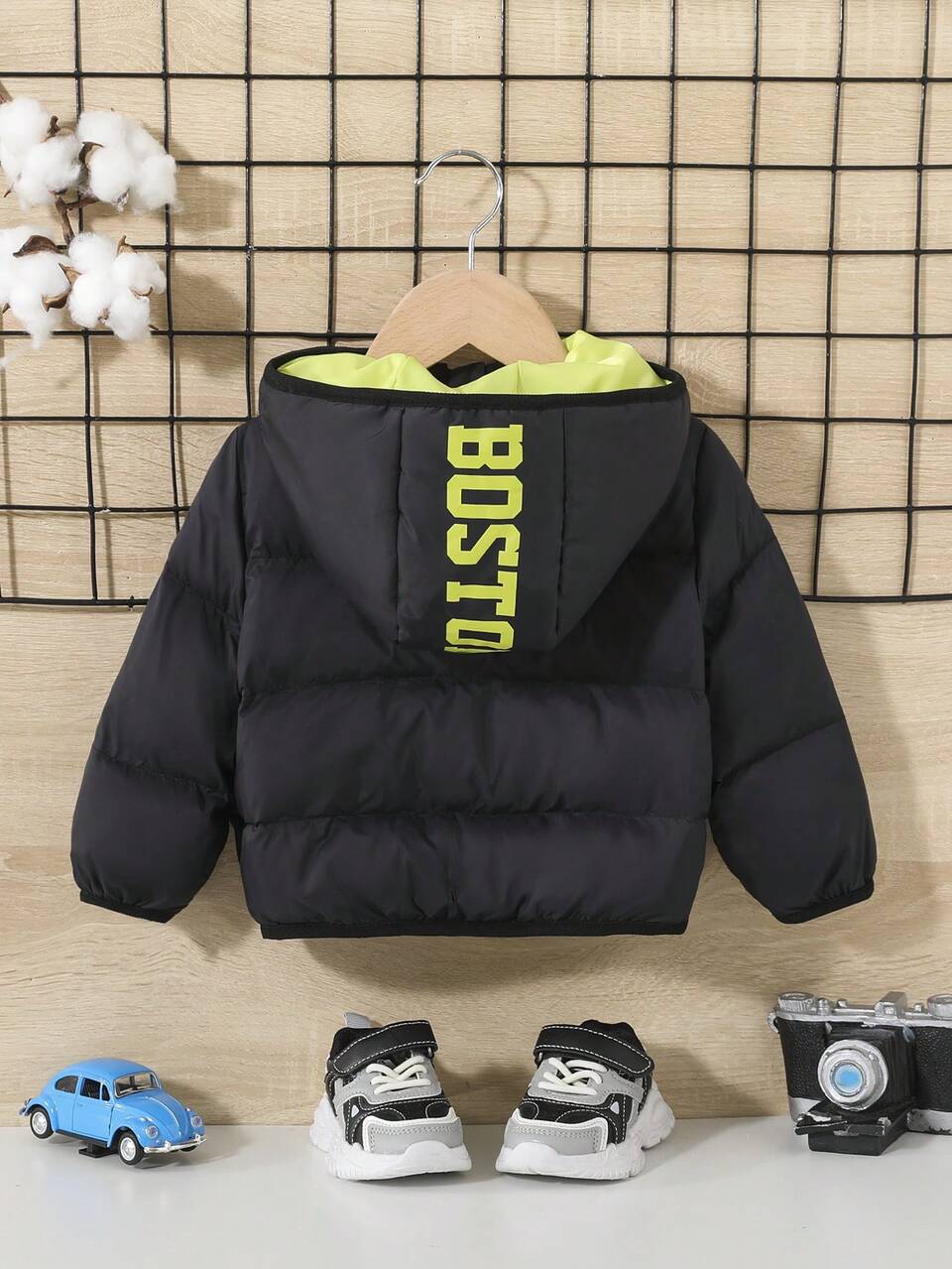 Baby Boy 1pc Letter Graphic Zip Up Hooded Padded Coat