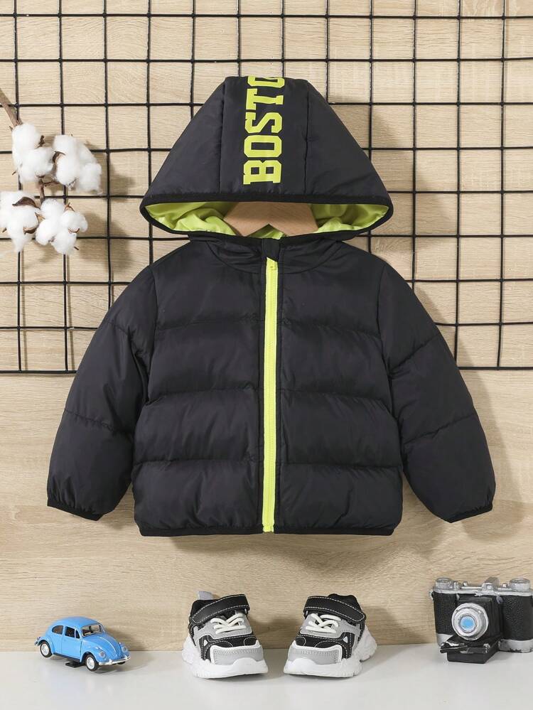 Baby Boy 1pc Letter Graphic Zip Up Hooded Padded Coat