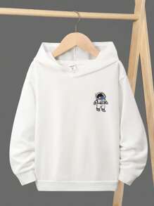 SHEIN 男大童連帽套頭衫運動衫帶後印花,鬆動和舒服