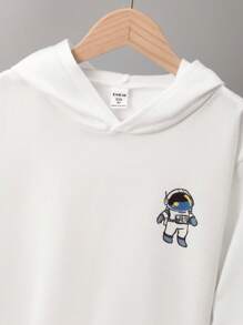 SHEIN 男大童連帽套頭衫運動衫帶後印花,鬆動和舒服