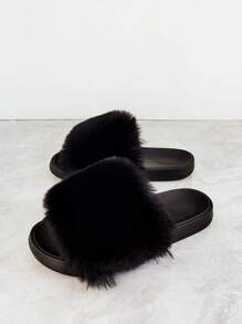 roulvxiang Hàng mới đến lông tơ Bằng phẳng Dép đi trong nhà Của phụ nữ Trong nhà Dép đi trong nhà Đối với Nhà  , Giải trí , Đường phố , Kỳ nghỉ - màu đen - Xem 1