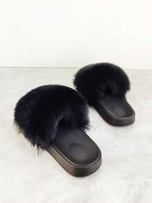 roulvxiang Hàng mới đến lông tơ Bằng phẳng Dép đi trong nhà Của phụ nữ Trong nhà Dép đi trong nhà Đối với Nhà  , Giải trí , Đường phố , Kỳ nghỉ - màu đen - Xem 3