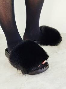 roulvxiang Hàng mới đến lông tơ Bằng phẳng Dép đi trong nhà Của phụ nữ Trong nhà Dép đi trong nhà Đối với Nhà  , Giải trí , Đường phố , Kỳ nghỉ - màu đen - Xem 5