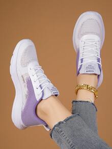 新款女性舒服的透氣運動跑步鞋 - 紫色 - 查看 4