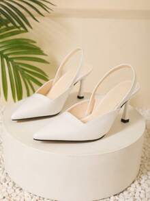 Chaussures À Talons Hauts Simple Et Élégant Mat Blanc Avec Bretelles Et Confortable Arrière Levage Design Pour Femme - Blanc - Voir 3