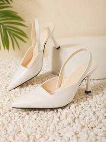 Chaussures À Talons Hauts Simple Et Élégant Mat Blanc Avec Bretelles Et Confortable Arrière Levage Design Pour Femme - Blanc - Voir 6
