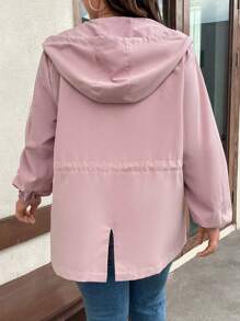 EMERY ROSE Plus Allover Print Drawstring Waist Hooded Jacket For Autumn & Winter - Pink - View 2