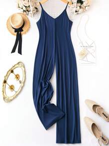 SHEIN LUNE 大碼素色吊帶連體褲 - 藏蓝色 - 查看 1