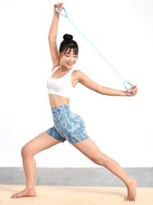 SHEIN Sports カモフラージュ柄 ワイドバンド ウエスト スポーツショーツ、ブルー、レディース スウェット、ジム、バイカーショーツ - ダスティブルー - チェックする 4