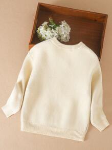 Young Girl Pumpkin Pattern Sweater - Beige - View 4