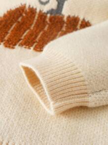 Young Girl Pumpkin Pattern Sweater - Beige - View 7