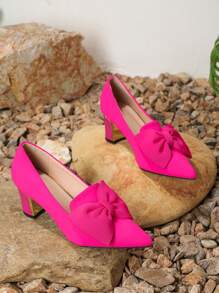 Women's High Heel Pump Shoe With Bowknot Decor And Pointed Toe - Hot Pink - View 3