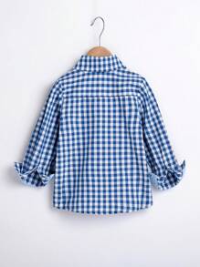 Chico joven Camisa con estampado de guingán con botón delantero - Azul y blanco - Ver 2