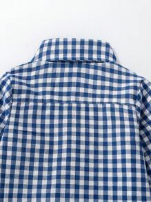 Chico joven Camisa con estampado de guingán con botón delantero - Azul y blanco - Ver 3
