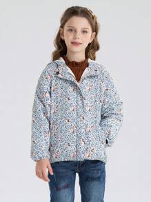 SOLOCOTE Young Girl Ditsy Floral Print Zip Up Jacket - Multicolor - View 1