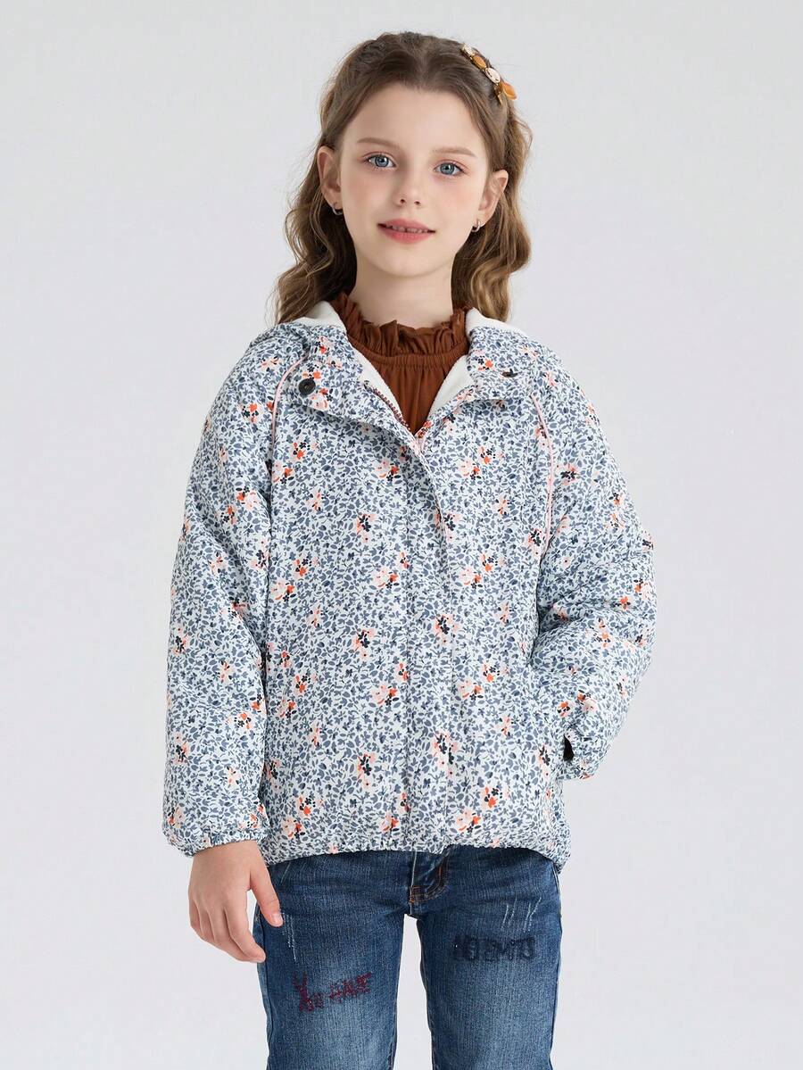 SOLOCOTE Young Girl Ditsy Floral Print Zip Up Jacket - Multicolor - View 1