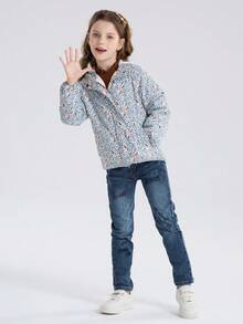 SOLOCOTE Young Girl Ditsy Floral Print Zip Up Jacket - Multicolor - View 5