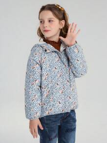 SOLOCOTE Young Girl Ditsy Floral Print Zip Up Jacket - Multicolor - View 7