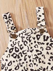 Baby Girl Ruffle Trim Bodysuit & Leopard Print Overall Dress & Headband - Multicolor - View 6