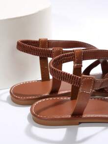 europeo y americano estilo Talla grande plano de dedo de mujeres Sandalias & Chanclas para verano - Marrón - Ver 5