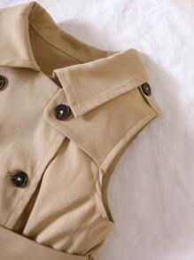 SHEIN Young Girl Summer Khaki Sleeveless Belted Trench Dress - Khaki - View 3