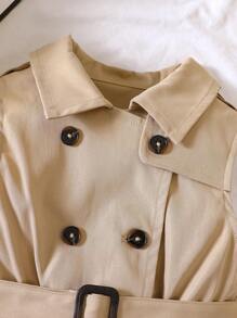 SHEIN Young Girl Summer Khaki Sleeveless Belted Trench Dress - Khaki - View 5