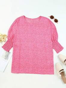 DOKOTOO Allover Print Puff Sleeve Blouse - Pink - View 5