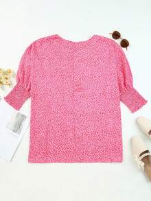 DOKOTOO Allover Print Puff Sleeve Blouse - Pink - View 6