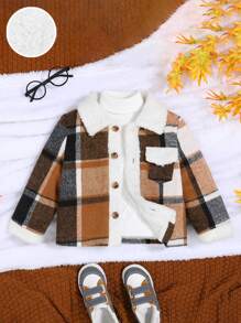 SHEIN Baby Boy College Style Plaid Patchwork Thermal Lined Jacket - Multicolor - View 1