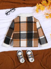 SHEIN Baby Boy College Style Plaid Patchwork Thermal Lined Jacket - Multicolor - View 2