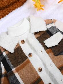 SHEIN Baby Boy College Style Plaid Patchwork Thermal Lined Jacket - Multicolor - View 3