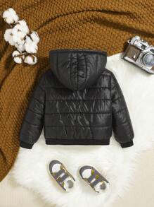 SHEIN Baby Boy Zip Up Hooded Teddy Lined Jacket Without Sweater - Black - View 2