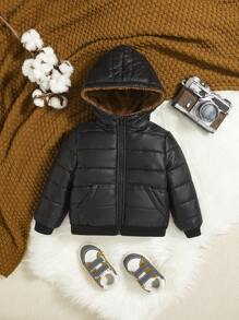 SHEIN Baby Boy Zip Up Hooded Teddy Lined Jacket Without Sweater - Black - View 3
